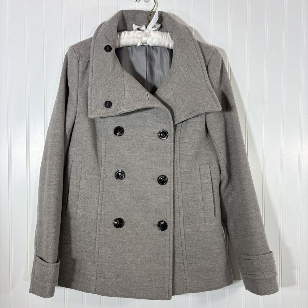 H&M Womens Gray Double Breasted Peacoat Jacket Sz 8 Classic Tailored Fit Capsule - Picture 2 of 14